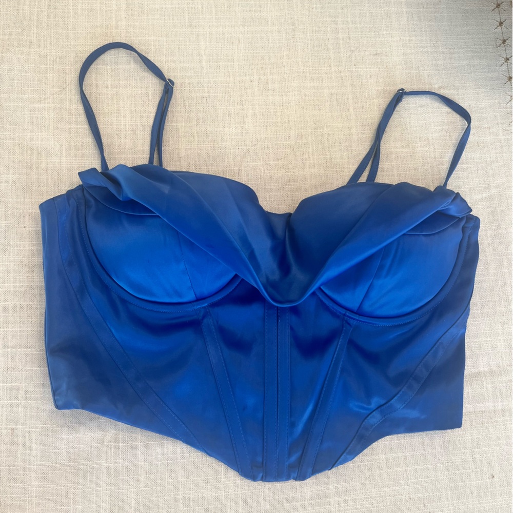 Royal Blue Strappy Basque Waist Top